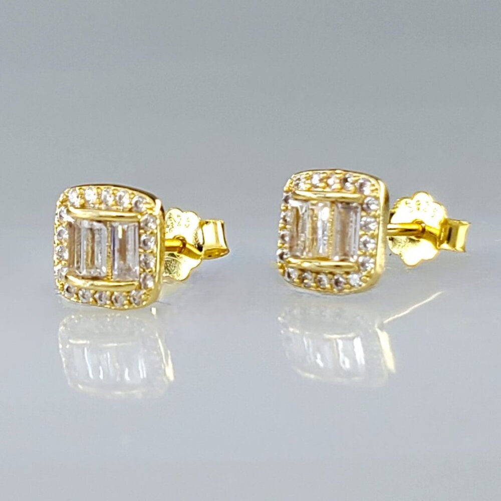18K Gold Mens 2ct Diamond Square Stud Earrings Guys 18 Karat 2 ct Silver Studs - Picture 6 of 8